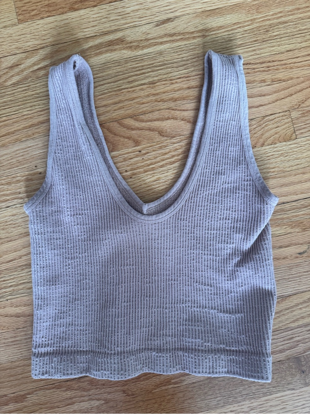 Ribbed V-Neck Crop Tank Top - Taupe